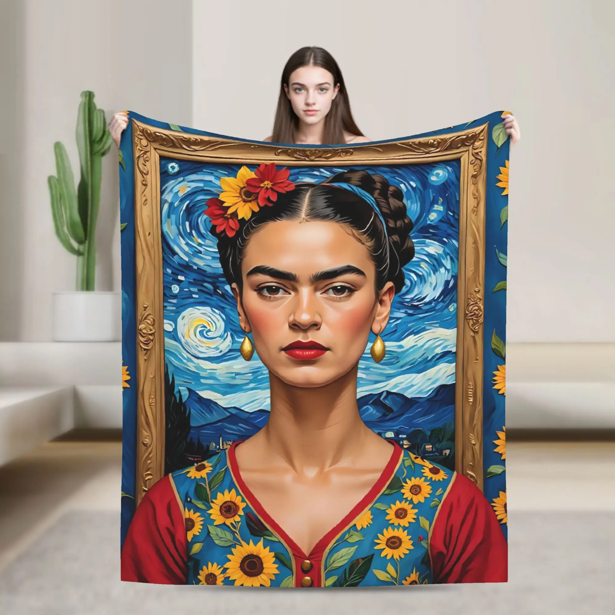 F-Frida K-Kahlo Flower Print Blanket  Warm Soft Fluffy Plush Throw Blanket For Bedroom Decorative Flannel Bedspread Bed Cover