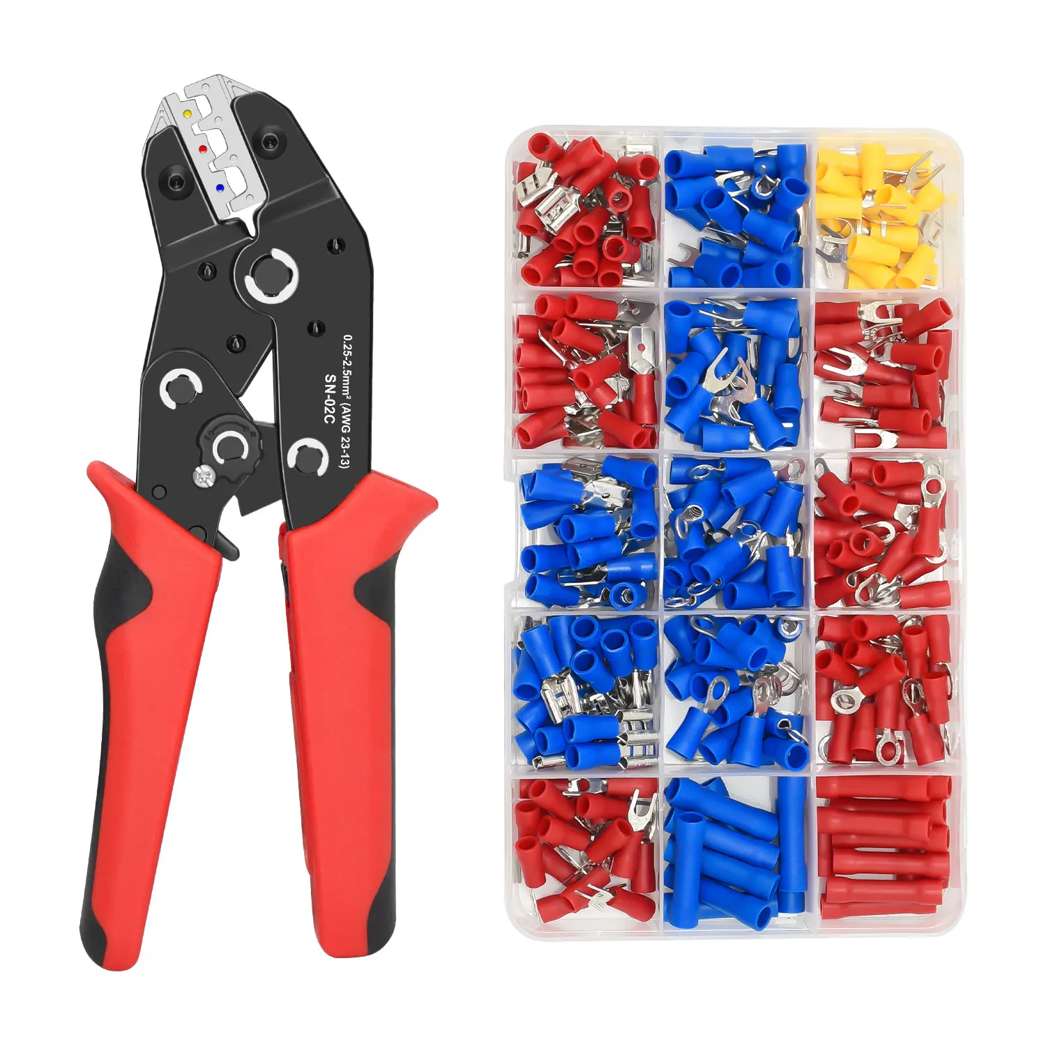 SN-02C Wire Crimping Tool Set Insulated Wire Electrical Connectors Crimp-Butt,Ring,Spade,Terminals Cable Lugs Assortment Kit
