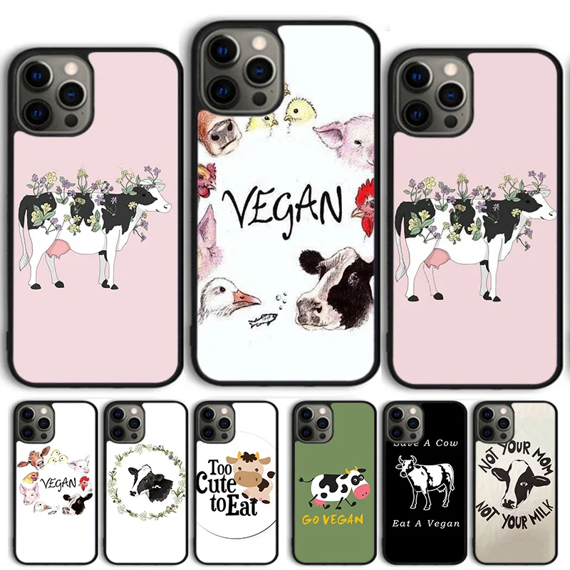 Vegan Vegetarian Cow Phone Case Cover For iPhone 15 16 14 13 12 Pro Max mini 11 Pro Max XS X XR Plus Coque Shell