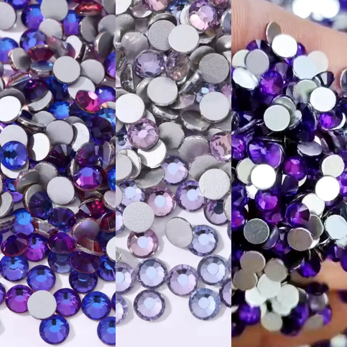 ss3-ss30 Galvanisieren lila Kristall-Strasssteine, nicht Hot Fix, flache Rückseite, Strass und Stoff, Kleidungsstück-Strasssteine für Nägel, Dekoration