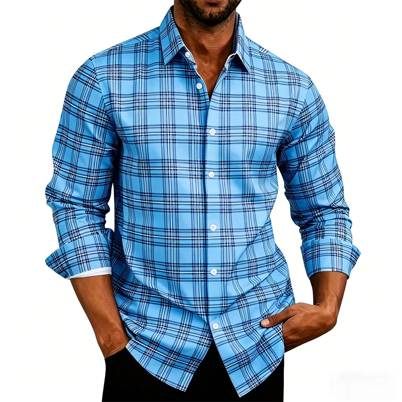 2026 new men's shirt classic plaid long sleeved shirt plaid long sleeved formal shirt breathable and comfortable XS-6XL size