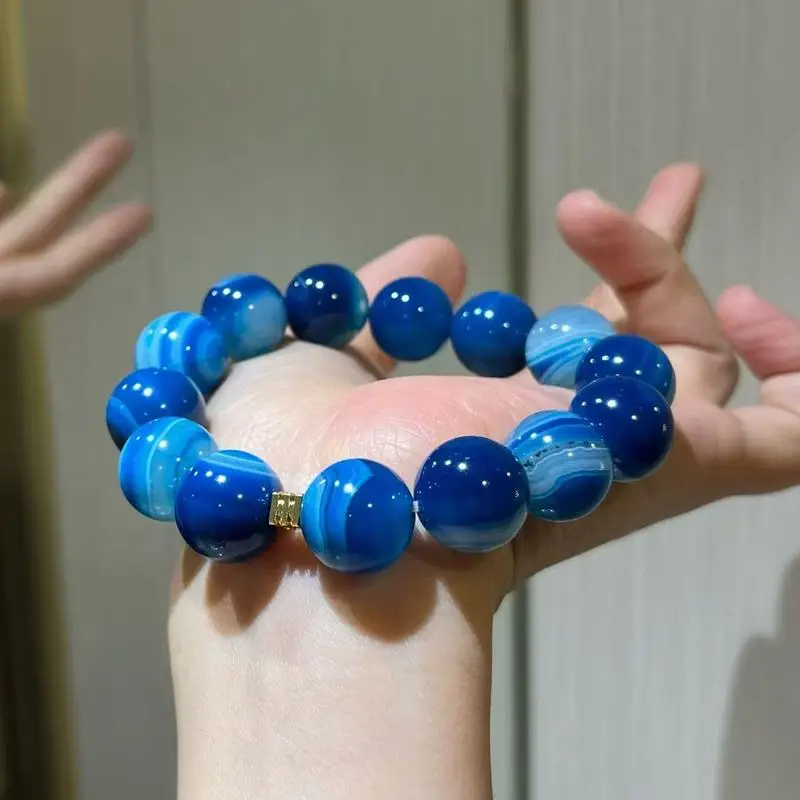 14mm large natural blue chalcedony agate bracelet