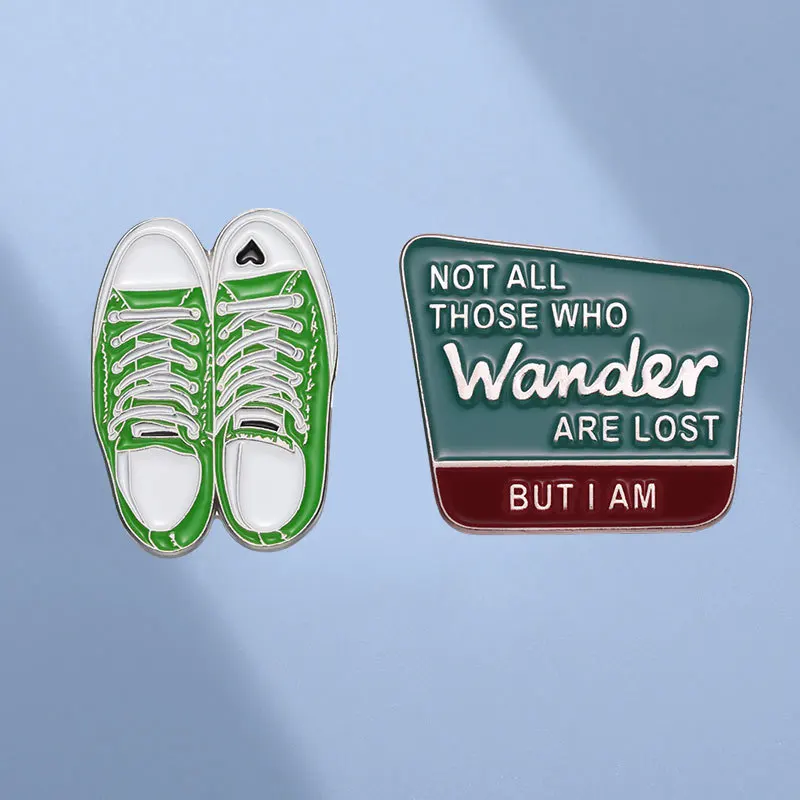 Travel Adventure Brooch Cartoon Shoes English Sentence Metal Badge Small Gifts Wholesale Backpack Accessories Lapel Pins Cap Pin