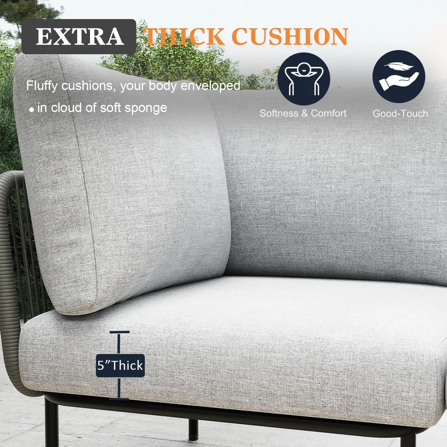 9 Piece Modern Outdoor Rope Wicker Sectional Set, Patio L-Shaped Conversation Sofa Set with Deep Seating with Thick, Custom image 5