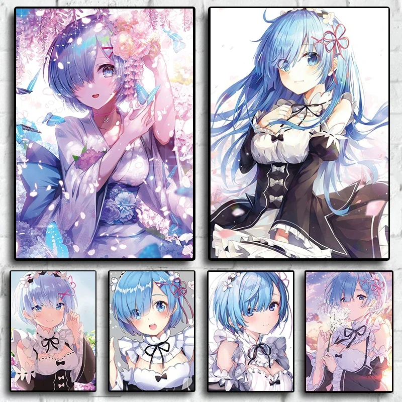 Rem Rezero Cartoon Anime Comic Characters Modern Art Home Wall Decor Pictures For Living Room Canvas Painting Print Posters Gift