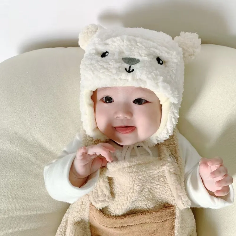 

Cute Lamb Fleece Baby Cap Lined Ear Protection Kids Earmuffs Cap Windproof Winter Warm Bear Beanie Cap