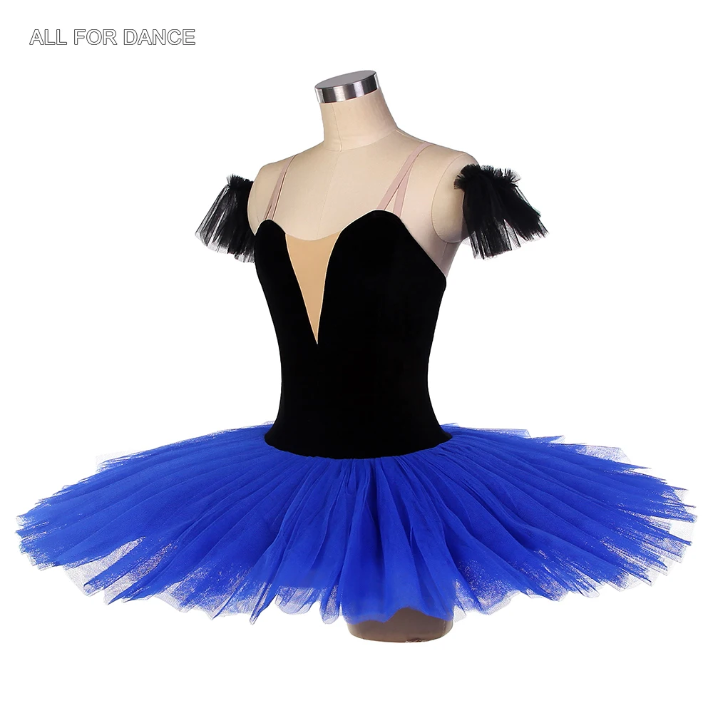 Corsage haut en velours noir avec tutu pansement bleu, olympiques de danse de ballet pré-professionnels, tutus de performance sur scène pour adultes et enfants, BLL093