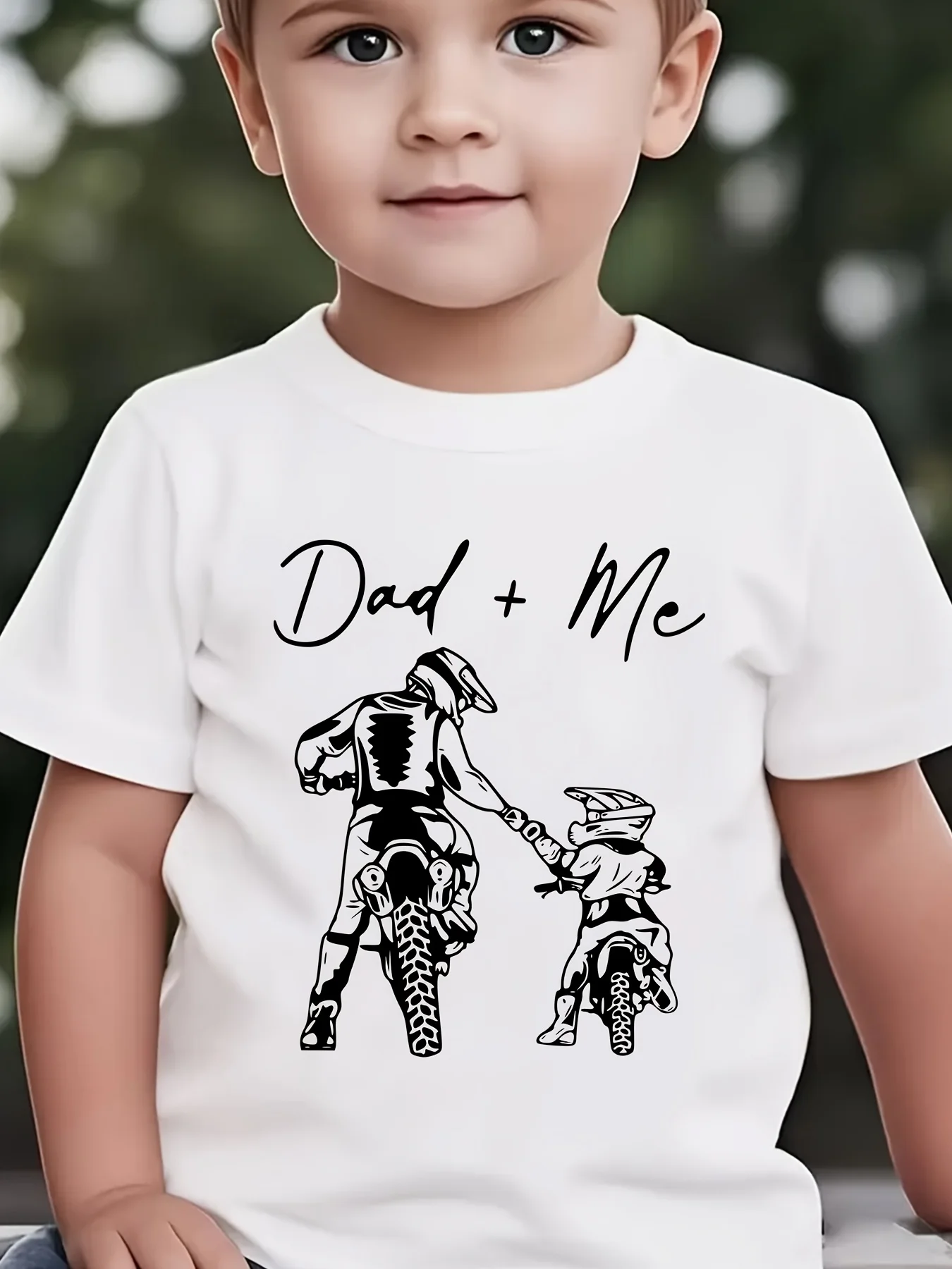 CHRISTMAS Summer Children's Fashion T-shirt Dad+Me Riding A Motorcycle Cartoon Pattern Printed Outdoor Casual Parent Child Top