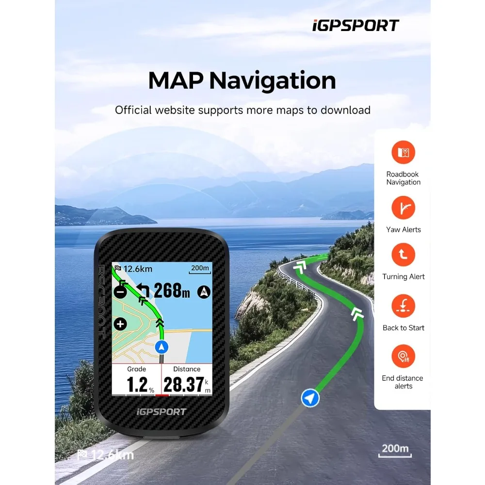 

Wireless Bike Computer GPS, Touchscreen Offline MAP Navigation Off Course Warning Compatible with Insta 360