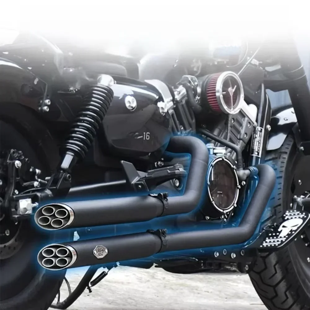 FOR Stainless Steel Exhaust System Right Side Dual 8-Hole Tip 2-In-2 with Removable Baffle for Benda chinchilla300 Rock250