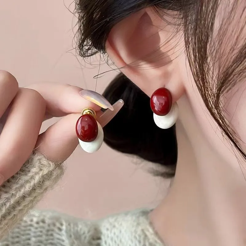 Fashion Color Jointed Red White Double Sided Peas Earrings For Women Creative New Simple Temperament Earings