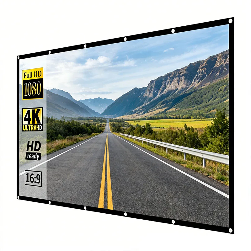 

Портативный экран для проектора 84-150 дюймов, 16:9, складной HD-экран с защитой от морщин для домашнего кинотеатра, просмотра фильмов на открытом воздухе и офиса