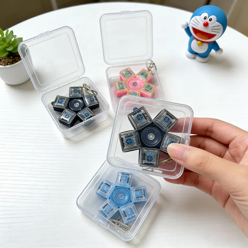 Stress Relief Keychain, Rotatable Keyboard Fidget Spinner, Press Button Finger Spinner Toy Pendant