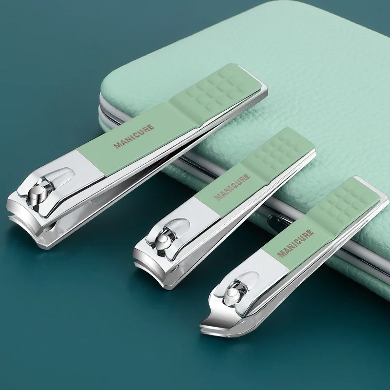 18 sztuk/worek przenośny zestaw do paznokci deluxe zestaw obcinaków do paznokci zielony pilnik do paznokci nożyczki do brwi narzędzi higiena osobistej
