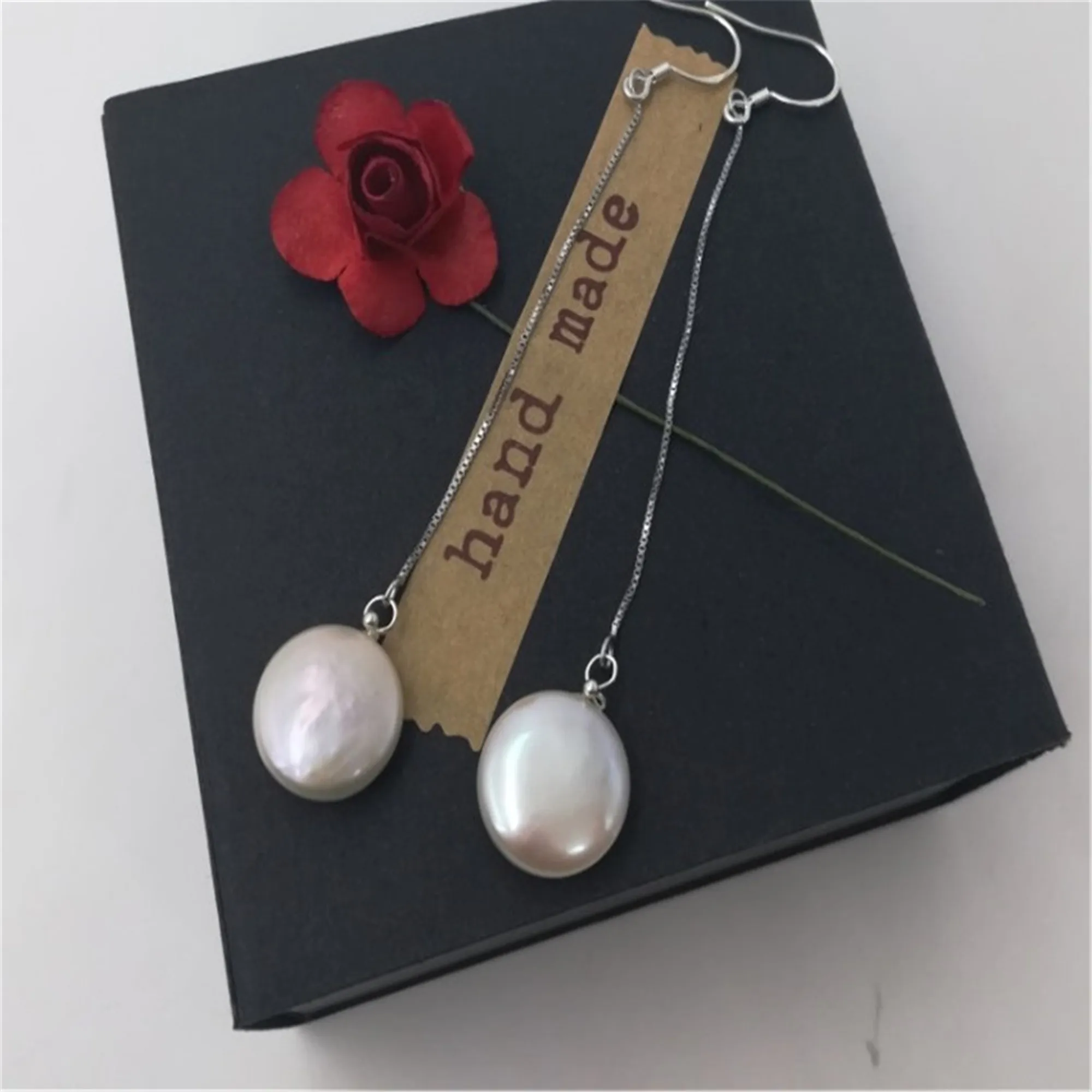 14-15MM Whiter Creamy Baroque Pearl Earrings Silver Hooks Eardrop Beaded Jewelry Meisje Stud Party Dangling