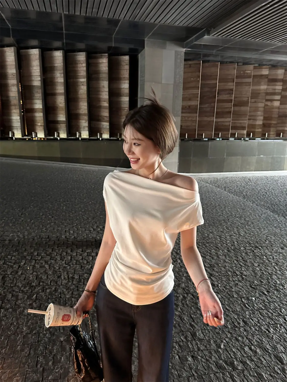 

Off Shoulder T-Shirt Lace Top Womens Ballet Light Classical Elasticity Raw Holiday Style Aesthetics Urban Pure American Fitness