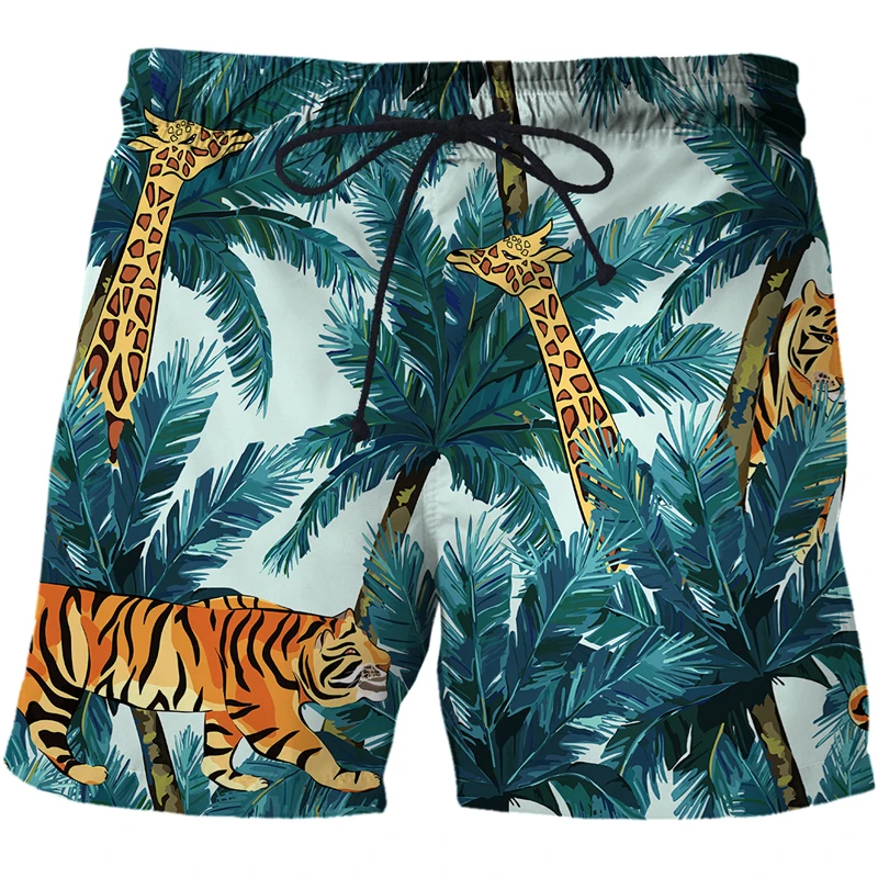 Man Tiger Giraffe Swimming Animal abstraction Fashion Casual Shorts Men Clothing Men's Swimming Trunks Summer 3d Print Shorts