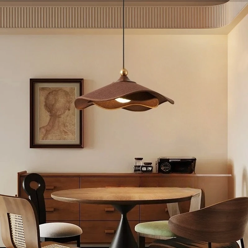 Eye Protection Restaurant Chandelier French Retro LED  Hanging Lamp White Wax Wood Lotus Leaf Tea Room Coffee Shop Pendant Light