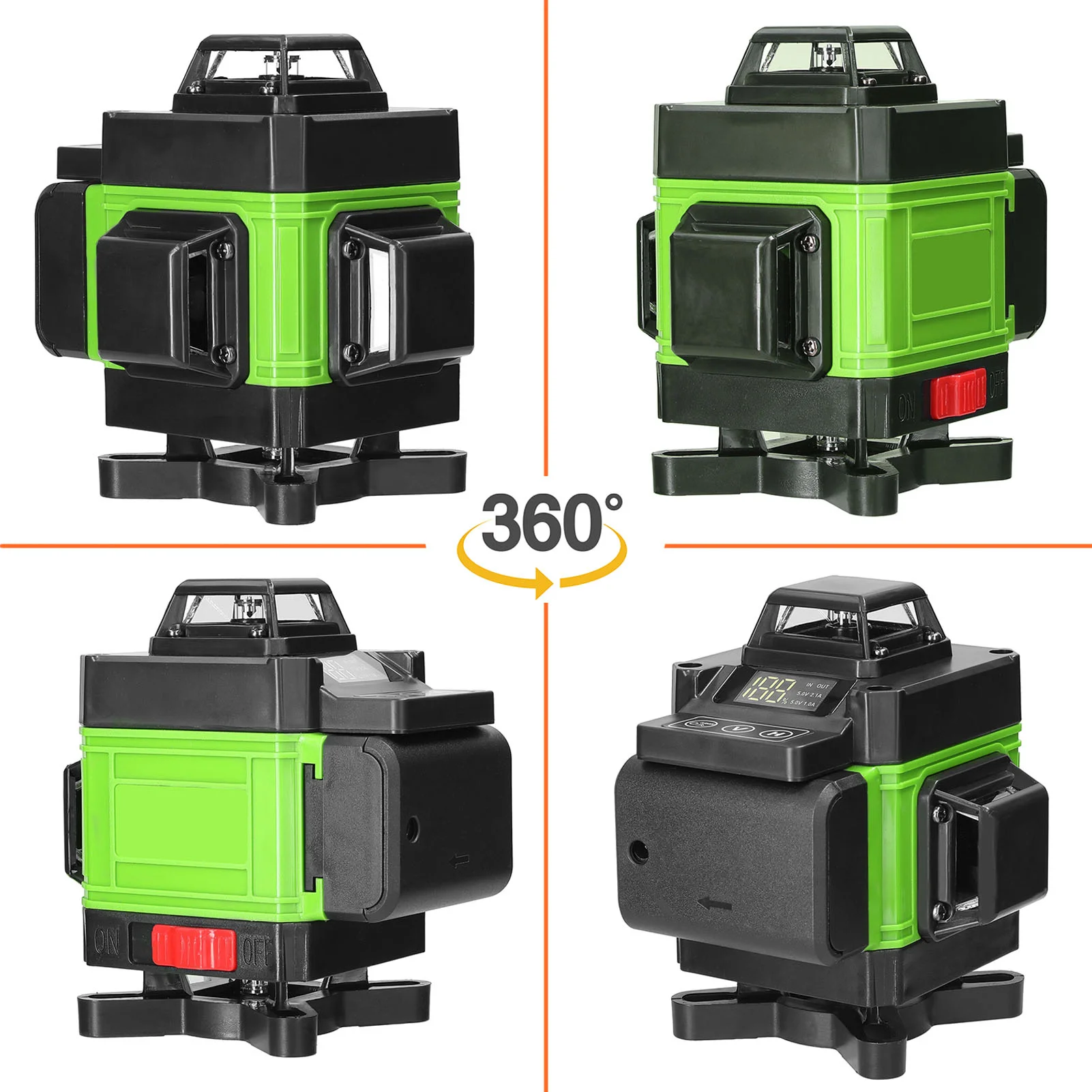 4D Laser Level Self Leveling 4D Green Beam Bluetooth Laser Tool Remote Control Li-ion Battery & Hard Carry Case