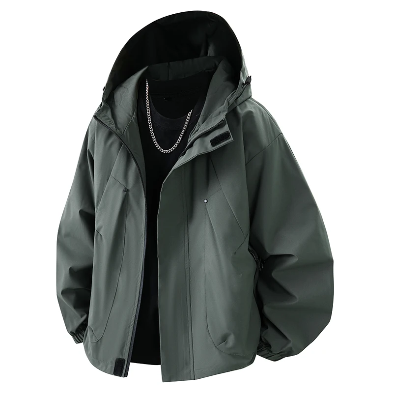 

Осенняя мужская куртка с капюшоном, ветрозащитная уличная повседневная куртка, черный бомбер для кемпинга, свободное тонкое пальто, большие размеры 8xl