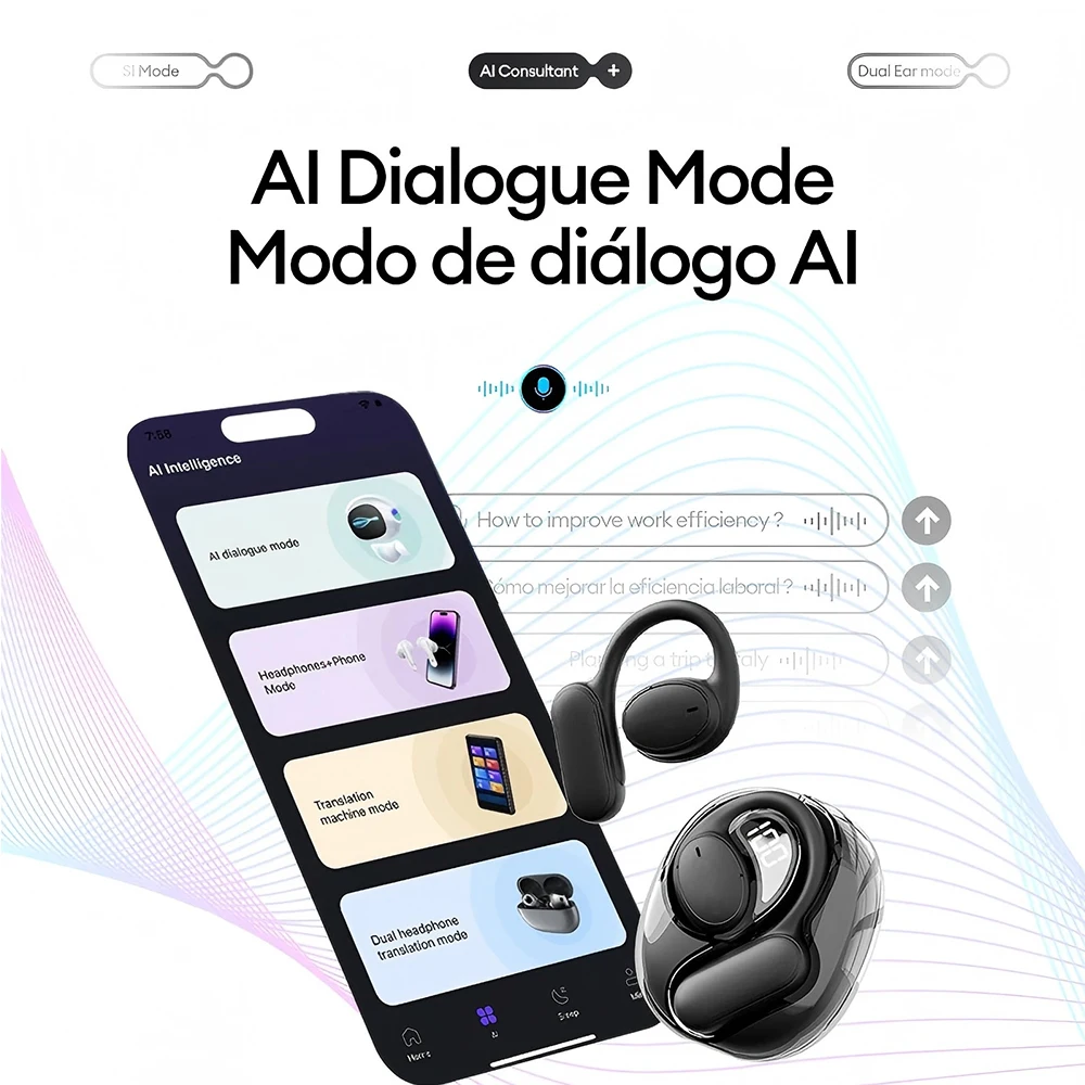 Multiple Choice Openair5 AI Bluetooth Translation Earphones Hanging Ear Type AI Intelligent 100+ languages Meeting Earphone Gift image 4
