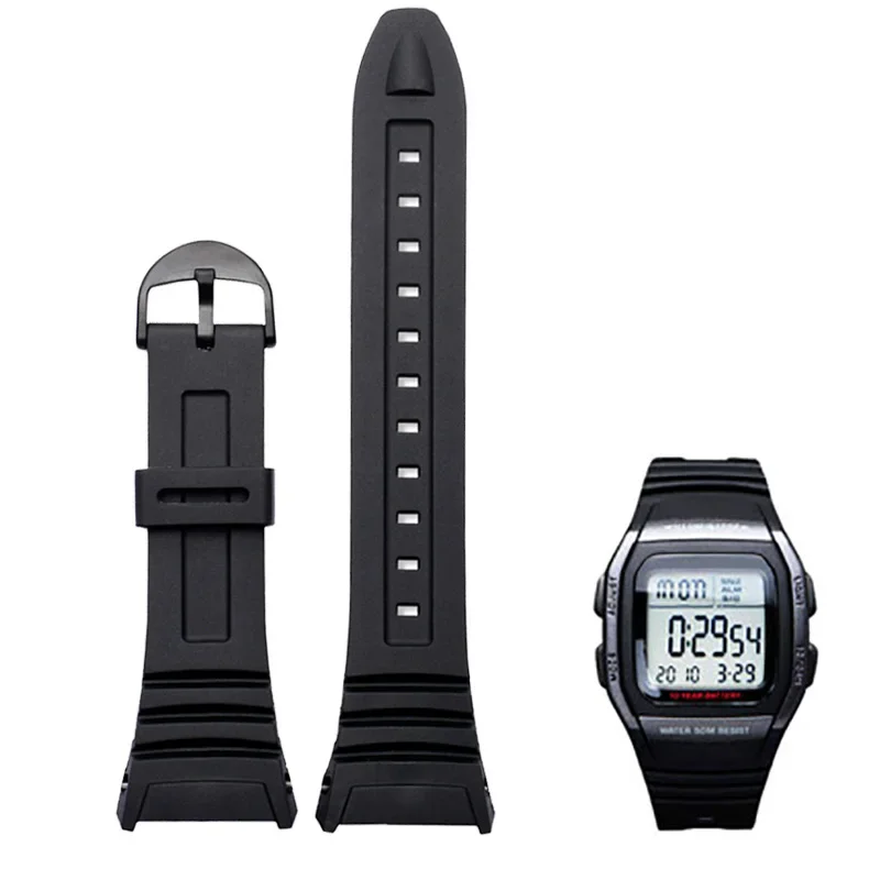 waterproof watch band For Casio 3239 W-96H-1A 2A 9A special silicone strap electronic watch chain accessories black 18mm