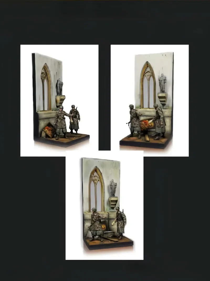 1/35 الحرب العالمية الثانية أوروبا 2 جنود (مع المشهد) تمثال راتنج الجندي قالب أبيض Gk مجموعة غير مقطوعة وغير ملونة