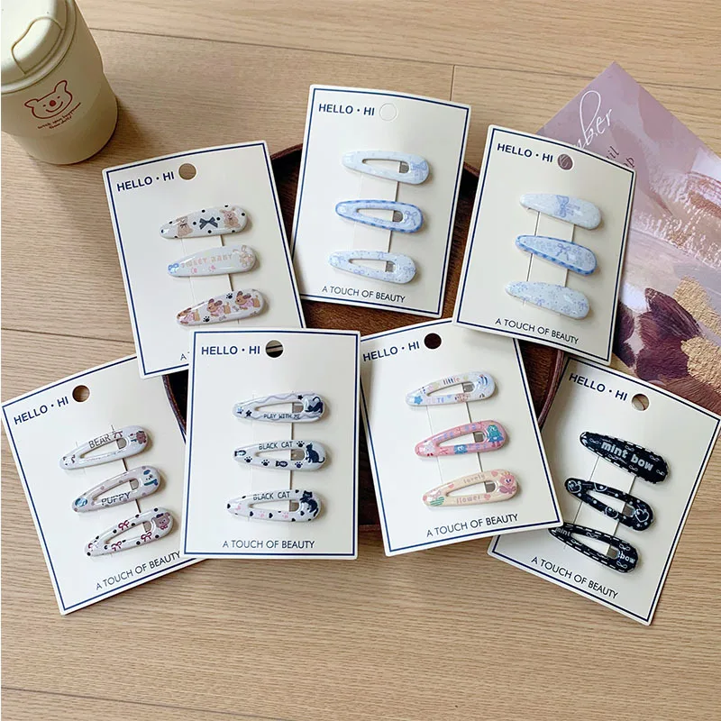 

Korean Cute Cartoon & Floral Pattern Waterdrop BB Hair Clips Sweet Kids Side Broken Hair Pins Daily Hair Decor for Little Girls