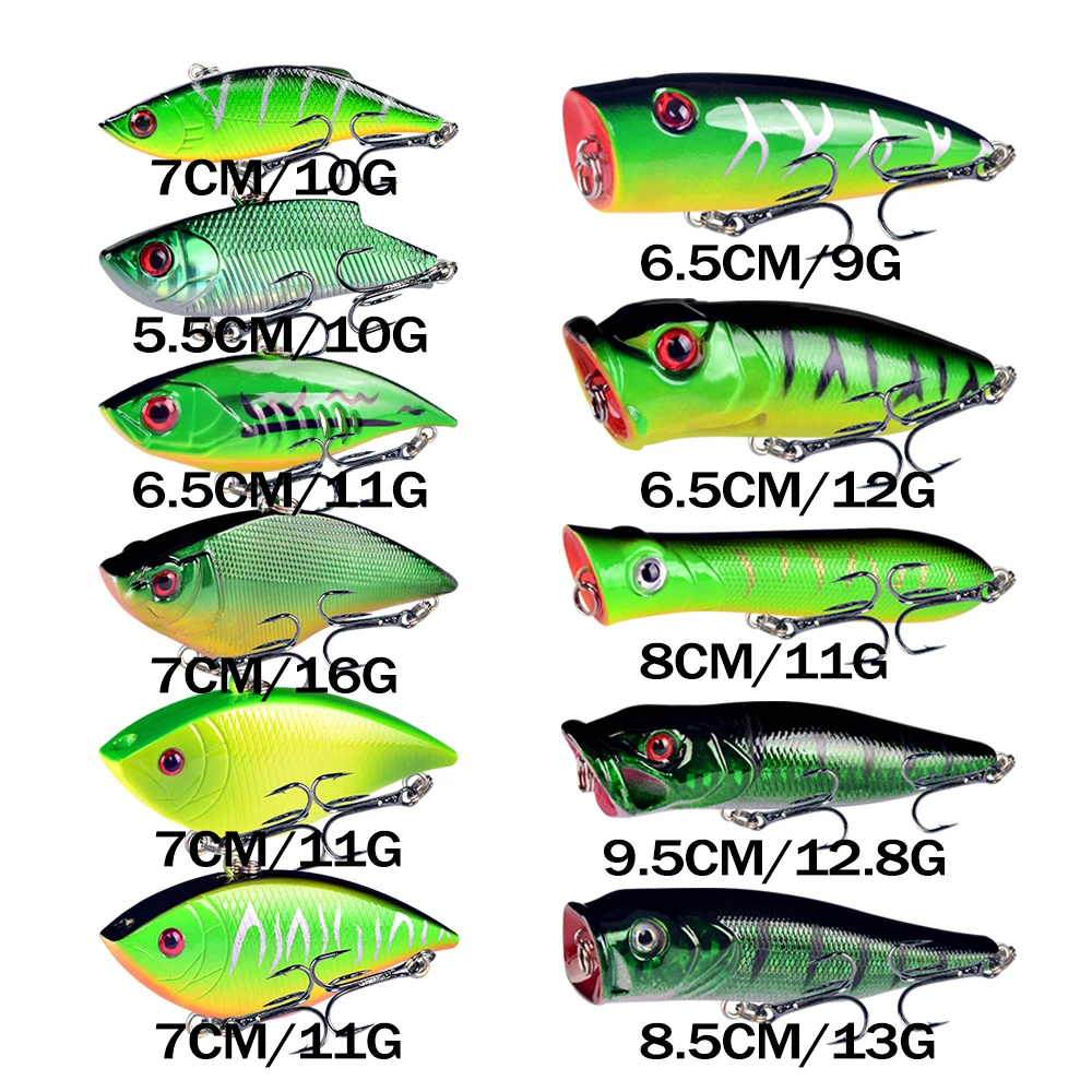 New 50pcs/ Set Fishing Lures Mixed 50 Varisized Minnow/Crank/VIB/Popper Lure and Rubber Soft Bass Spinnerbait Spoon Fish Tackle