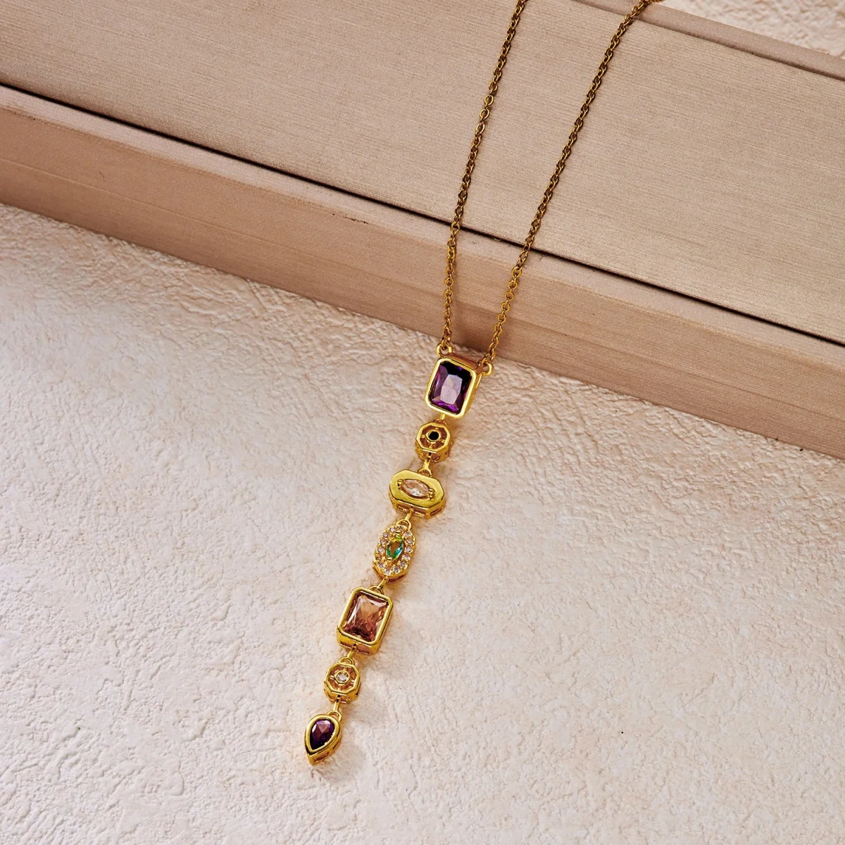 Glänzende Zirkon-Halskette mit geometrischen Verbindungsstücken und Quasten aus Edelstahl für Damen und Herren, Herz, Auge, Wassertropfen, Sonne, Mond, Stern, Choker-Schmuck – Detail 29