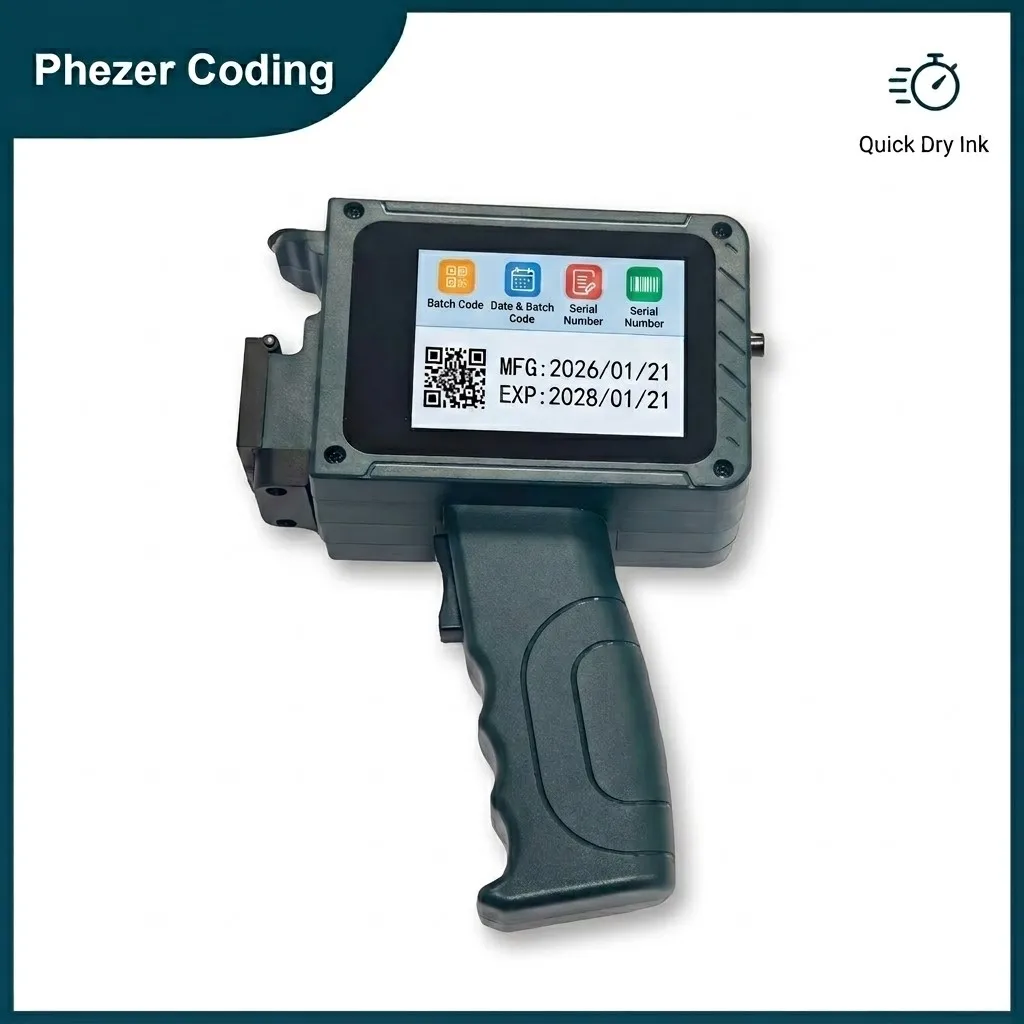 Phezer PC15plus 12.7mm Mini Portable Handheld Inkjet Printer 2026 Coding Machine Quick Dry Date Batch QR Barcode Logo Printer