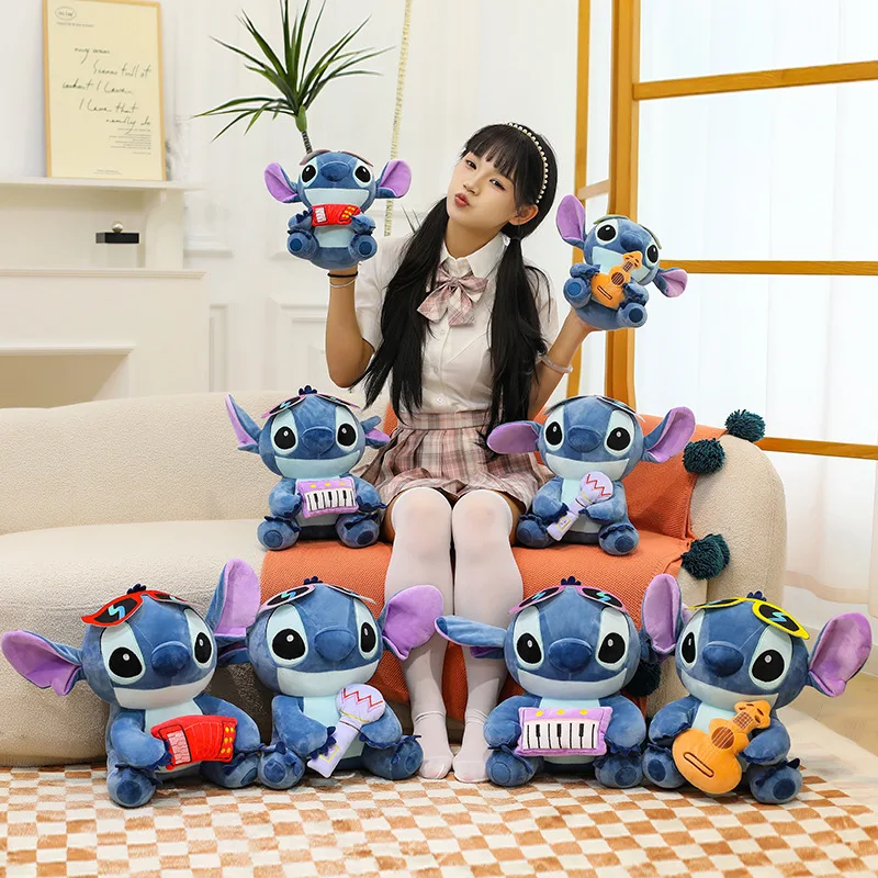 

New Disney 25-45cm Kawaii Plush Doll Toy Trend Cool Handsome Music Stitch Guitarist Doll Sofa Pillow Ornaments Boy Birthday Gift