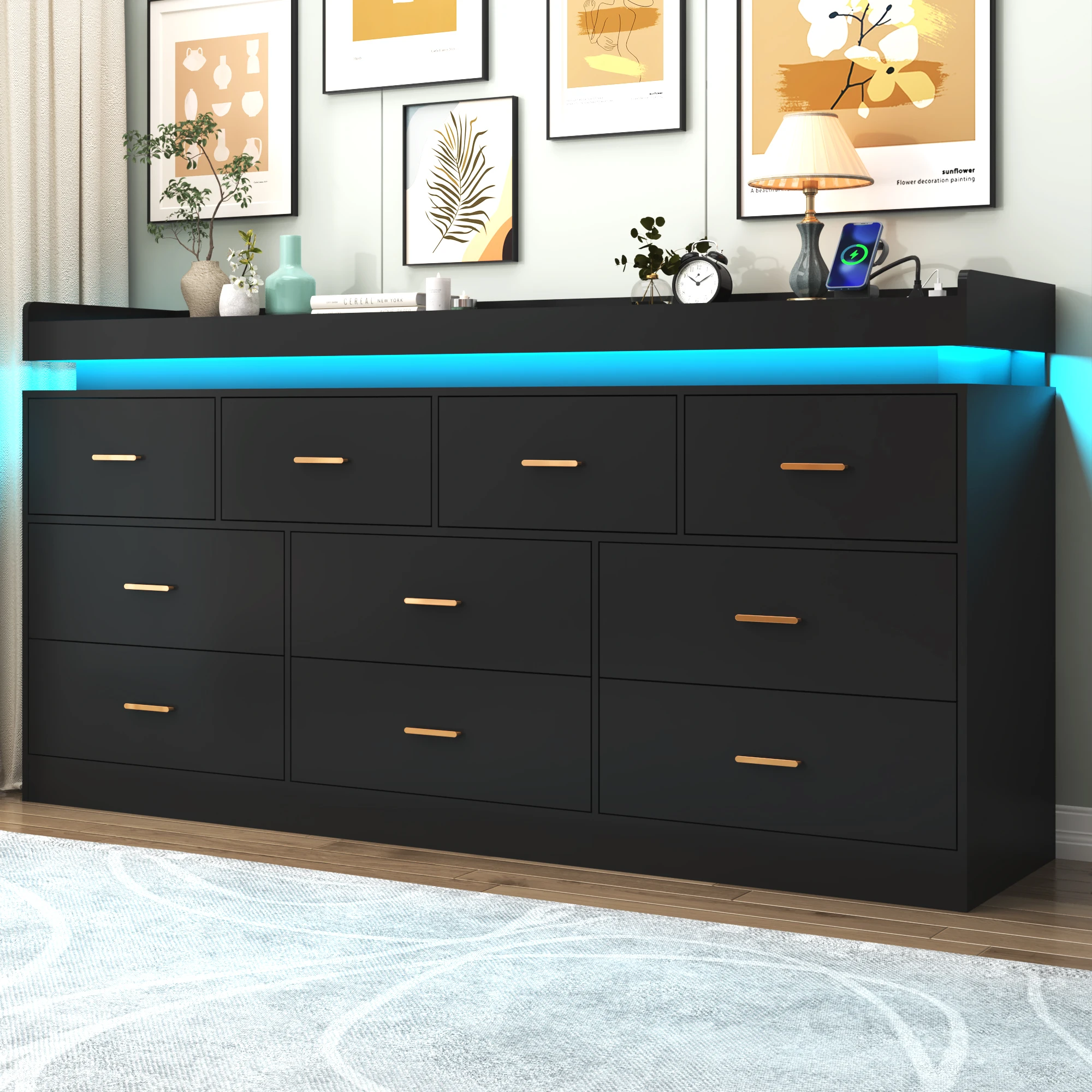 10 Drawer Dresser with LED Light, 70