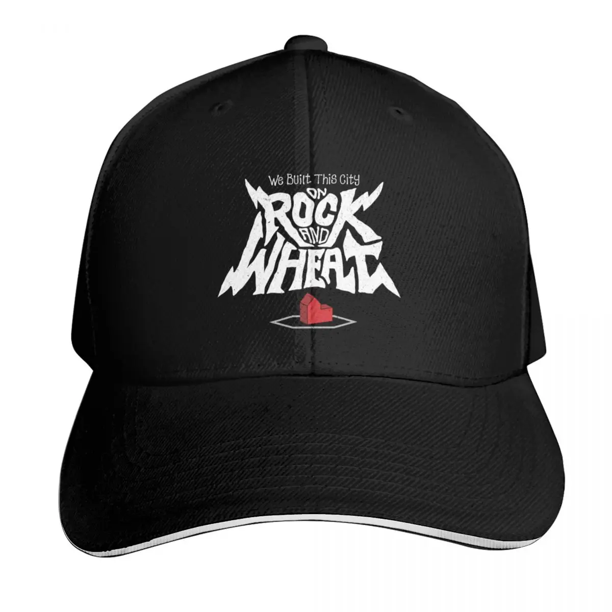 We Built This City On Rock and Wheat Baseball Cap Breathable Mesh Back Adjustable Buckle Closure Moisture Wicking Quick Dry