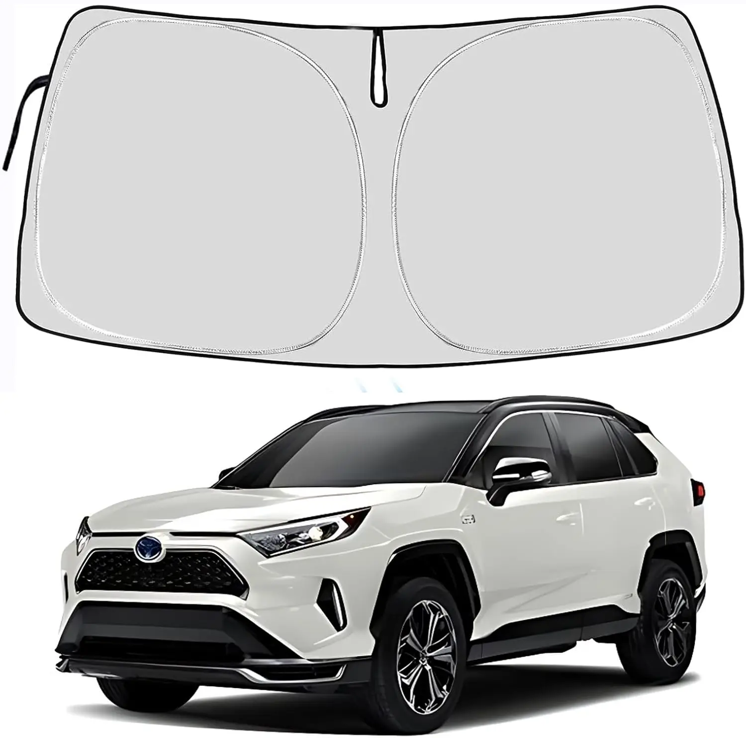 

Front Windshield Sun Shade Custom Fit for Toyota RAV4 SUV 2026-2019 with Double Layer Reflective Fabric