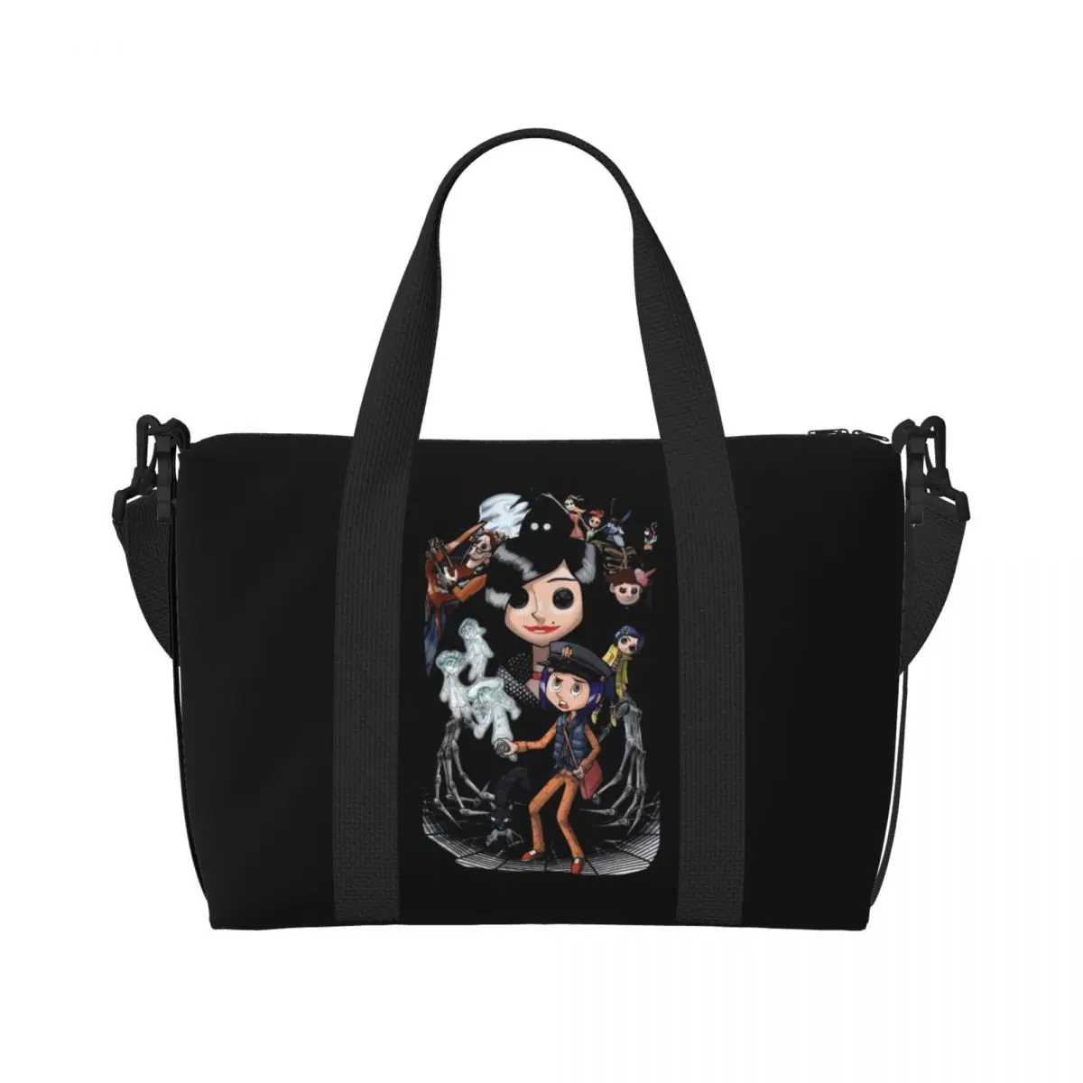 

Изготовленная на заказ женская сумка-тоут Coraline большой емкости с героями мультфильмов, пляжная дорожная сумка на плечо для спортзала