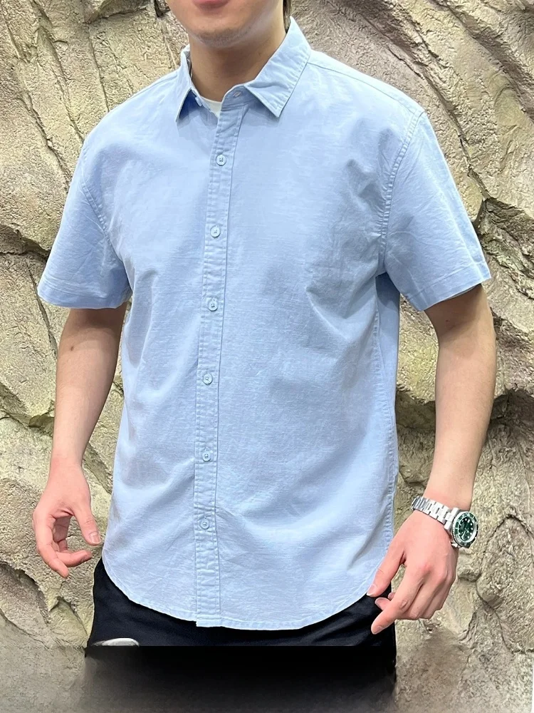 

Cotton Linen Blend Men's Short Sleeve Shirt Quick Dry Breathable Casual Style Standard Fit Pure Color Spring Summer