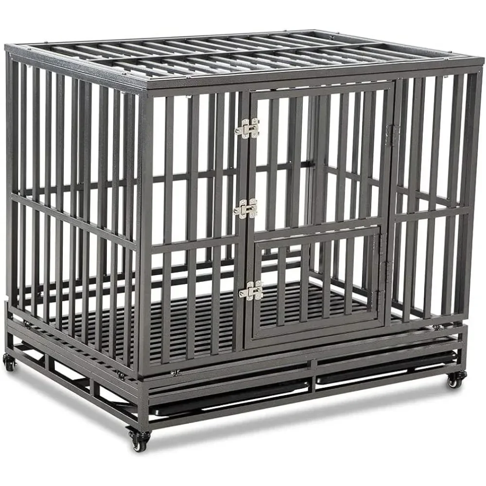 42 Inch Dog Corral Easy to Install Heavy Duty Dog Cage Metal Kennel and Crate for Medium and Large Dogs Black Pet Puppy