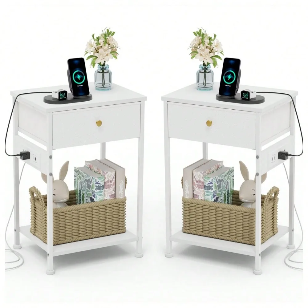 

Lights For Room, 2-Piece Bedroom Furniture Set With USB Port & Charging Station, Night Stand, Bedside Tablew