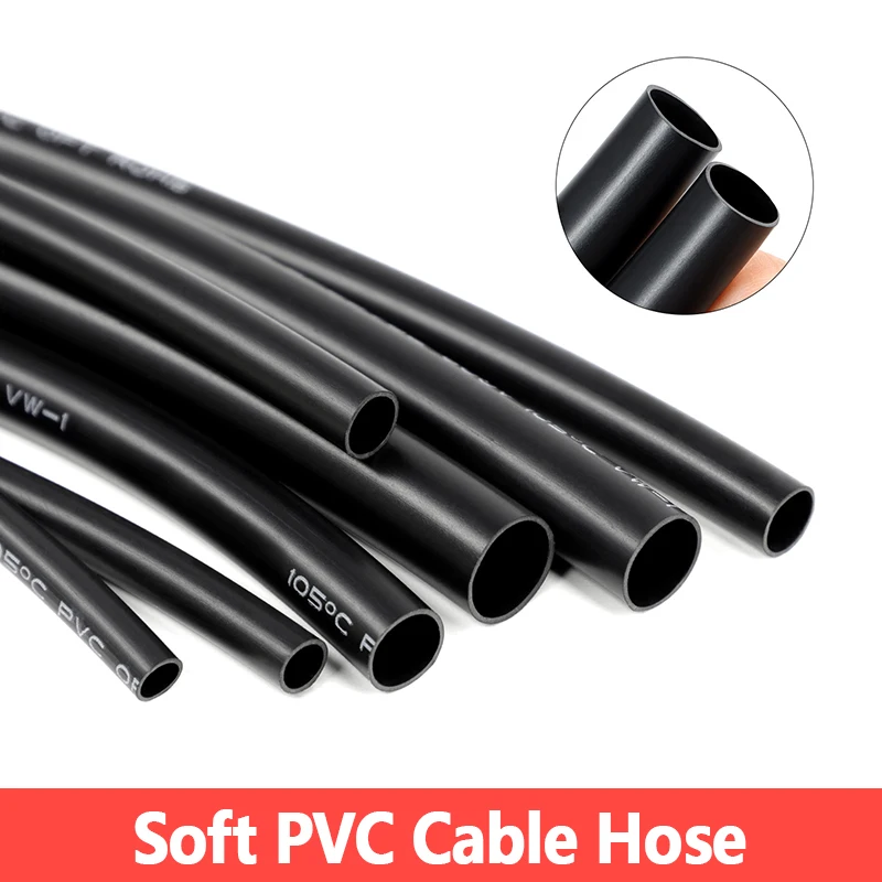 1-10m PVC Insulated Soft Hose ID1mm-20mm Non-shrink Black Thickness 0.5mm Temperature Resistant Protective Wire Cable Sleeve