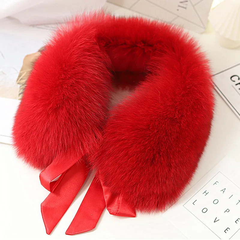 Fox Fur Collar Winter Real Fur Scarf Cuff Set Women Coat Short Red Scarves Natural Genuine Square Collar Short Muffler Fashion