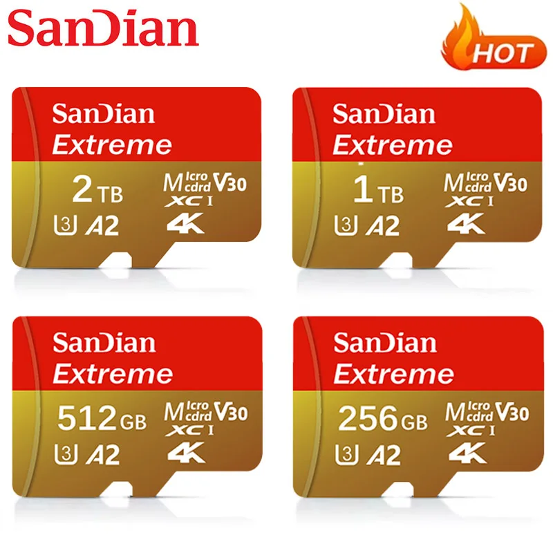 Cartão Micro TF SD de Alta Velocidade, Computador, Telefone, Câmera, 1TB, 2TB, 256GB, 512GB, V30, U3 TF Cards, 128GB