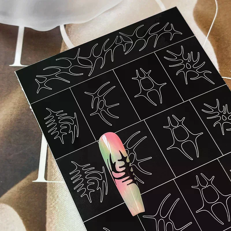 Airbrush Stencil For Nails Stars Moon Fishbone Pattern Hollow Nail Sticker Templates For French Nail Manicure Stickers
