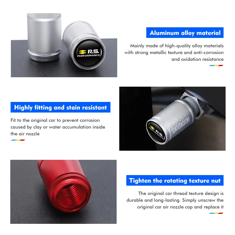 4pcs Car Wheel Tire Valve Core Cap Car Logo Styling Accessories For Renaul RS Kadjar Captur Clio Megane 2 3 4 RS Koleos Logan