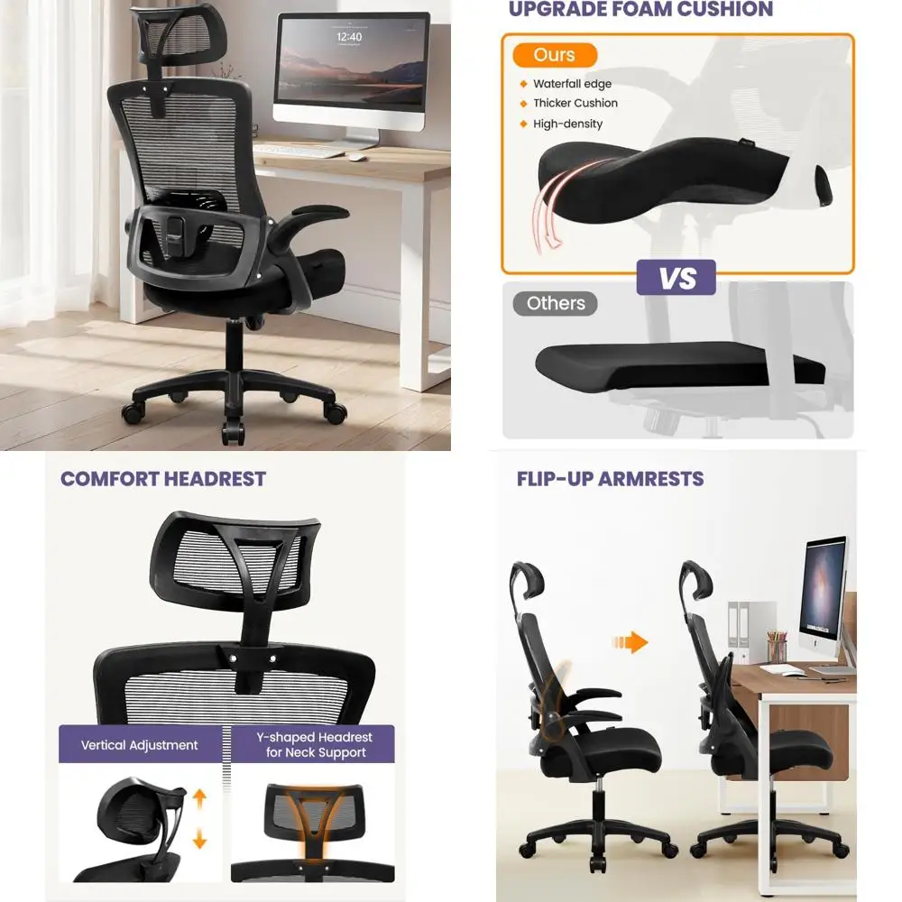 

Ergonomic High-Back Adjustable Office Desk Chair with Comfortable Mesh, Lumbar Support, and Armrests