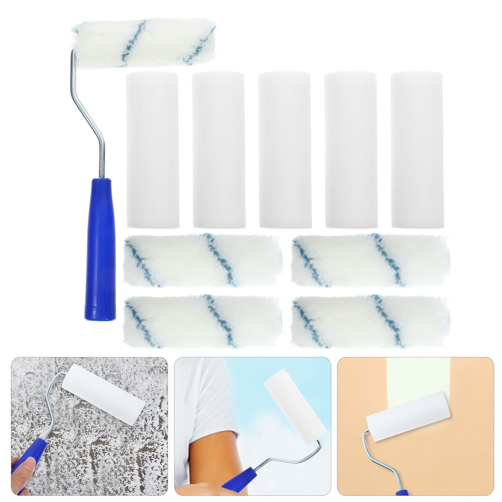 

1 Set Small Covers Portable For Tight Spaces Streak-Free Finish Easy Clean Handle Included Wall Painting Tool Kit Paint Roller