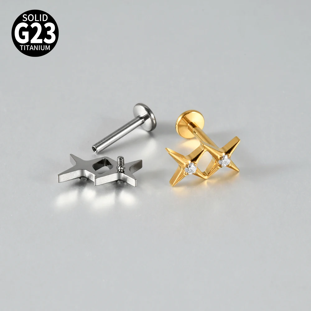 1PC G23 Titanium Zircon Hexagram Lip Studs Internal Thread Zircon Butterfly Ear Helix Tragus Cartilage Helix Earrings Piercing