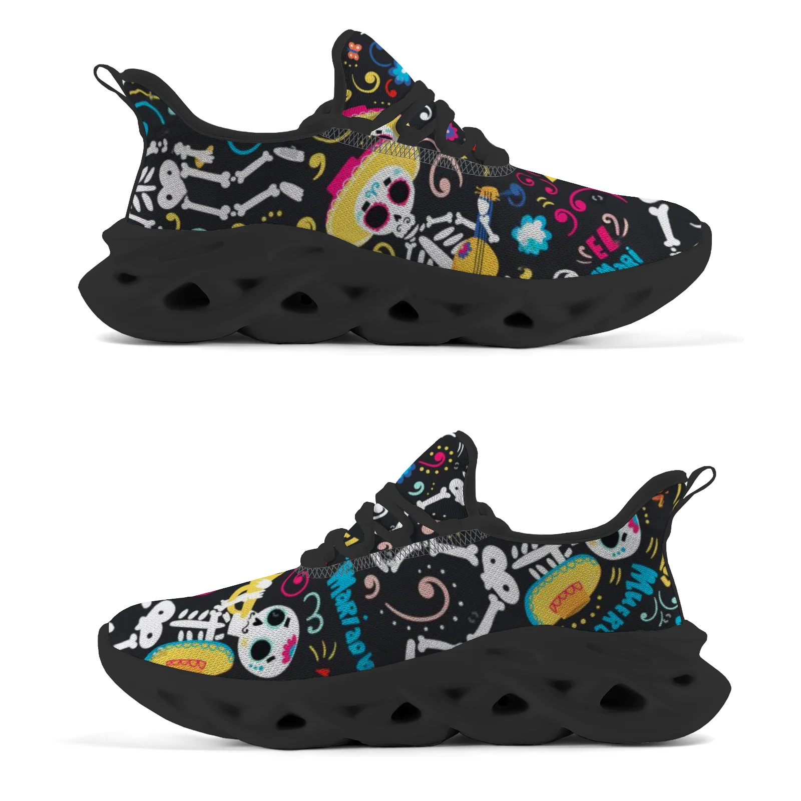 Banda personalizável crânio sapatos esportivos casuais juventude leve tênis de corrida malha sapatos de renda EUR36-48