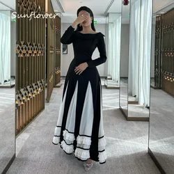 Sunflower Simple Black O-Neck A-LINE Formal Evening Dress Saudi Arabia 2024 Slim Pleat Crepe Floor-Length Prom Dress