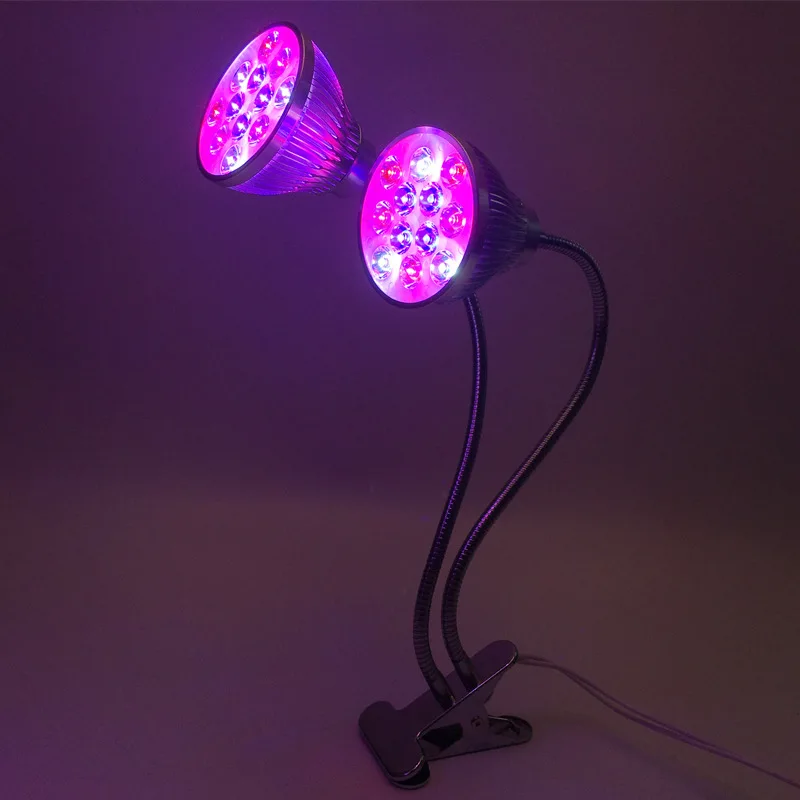 Plantas Growing Lamps LED Dual Head Grow Light Lamp Red Blue UV IR Lights Clip For Veg Indoor E27 Green house LED Indoor GrowBox